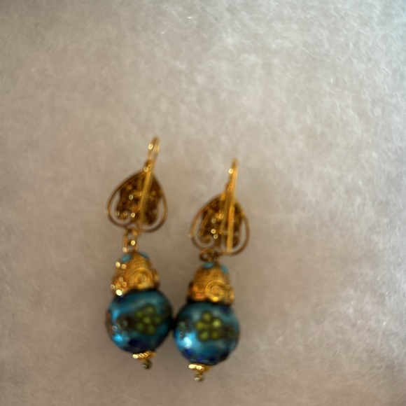 Vintage Barrera Gold Plated Turquoise Earrings - Picture 3 of 7